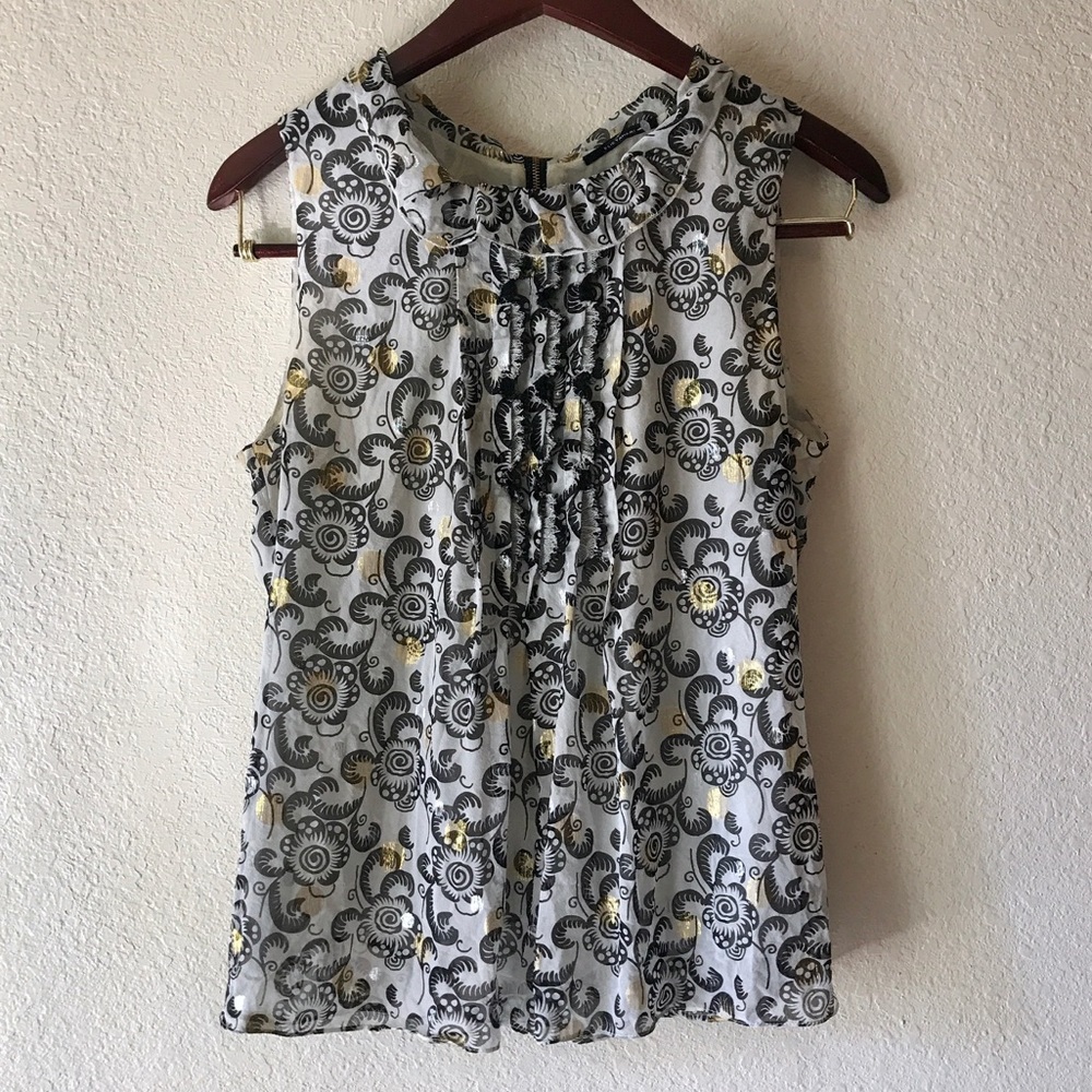 Elie Tahari | Silk Gold and Silver detail Blouse
